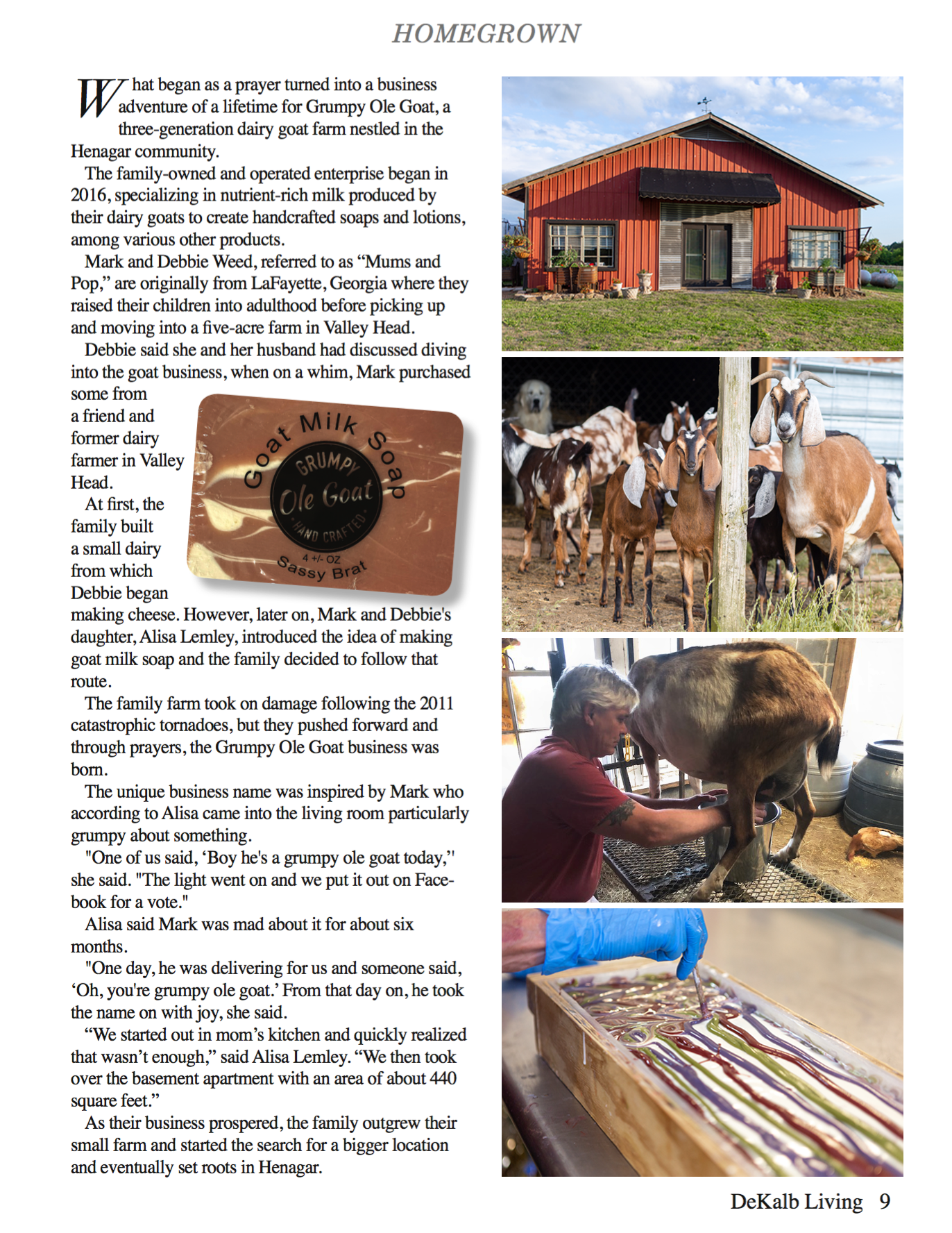 Grumpy Ole Goat article in DeKalb Living Magazine, July 2021, Homegrown Business, page 2