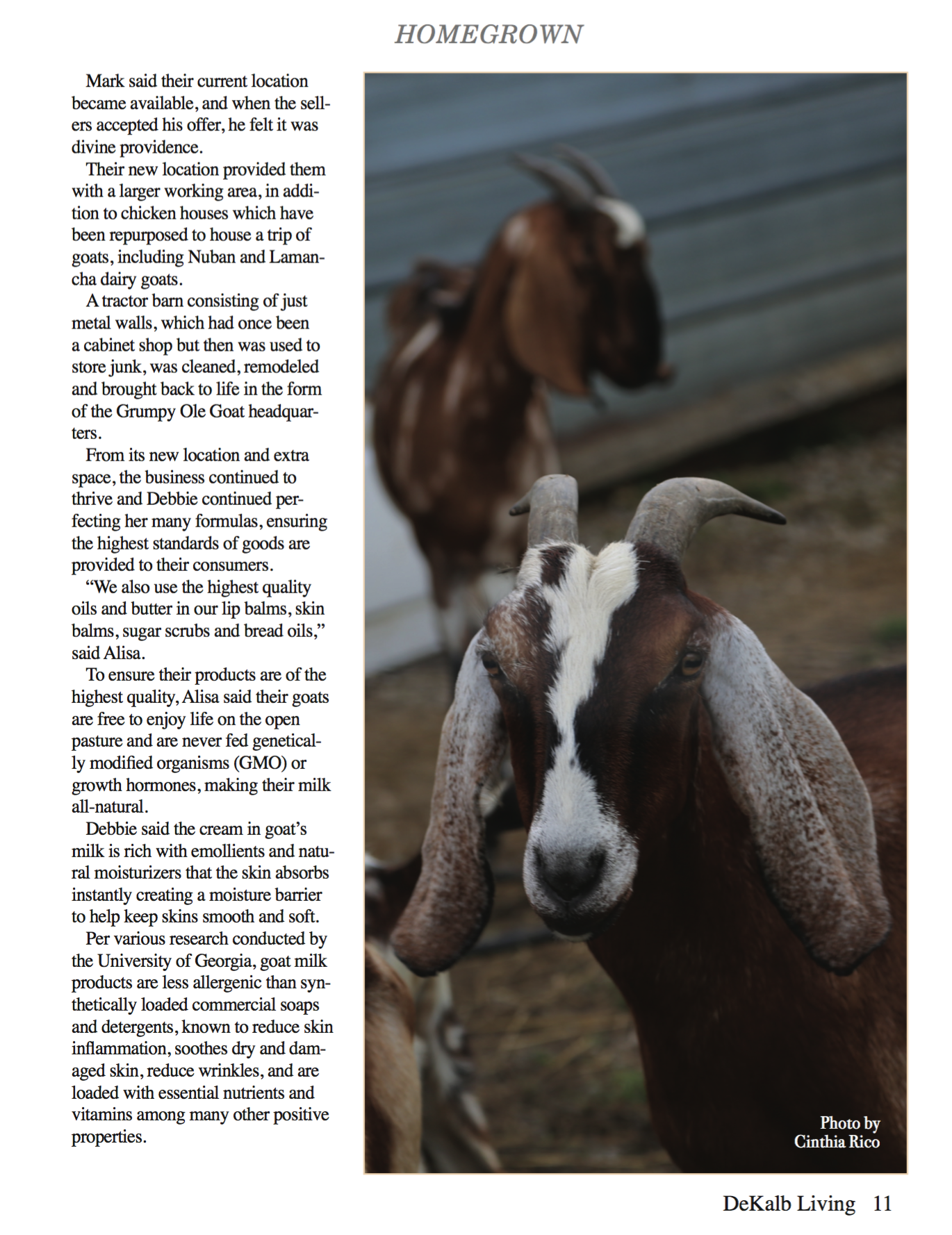 Grumpy Ole Goat article in DeKalb Living Magazine, July 2021, Homegrown Business, page 4