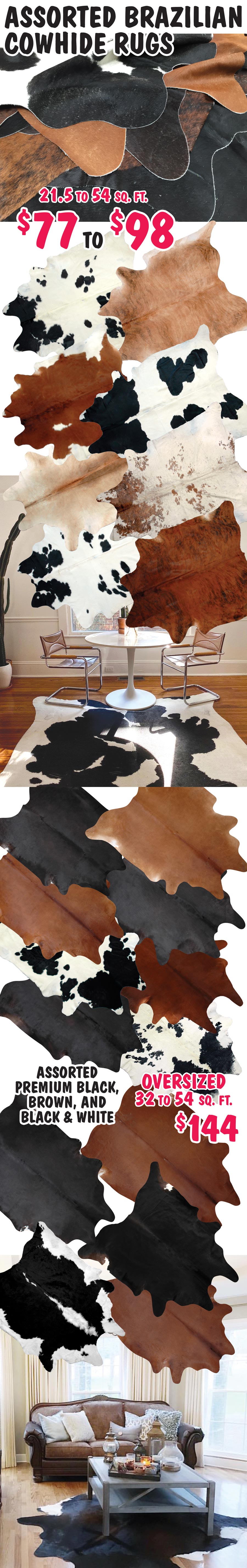 Assorted Brazilian Cowhide Rugs $77 to $98 - Huge Variety of Styles image