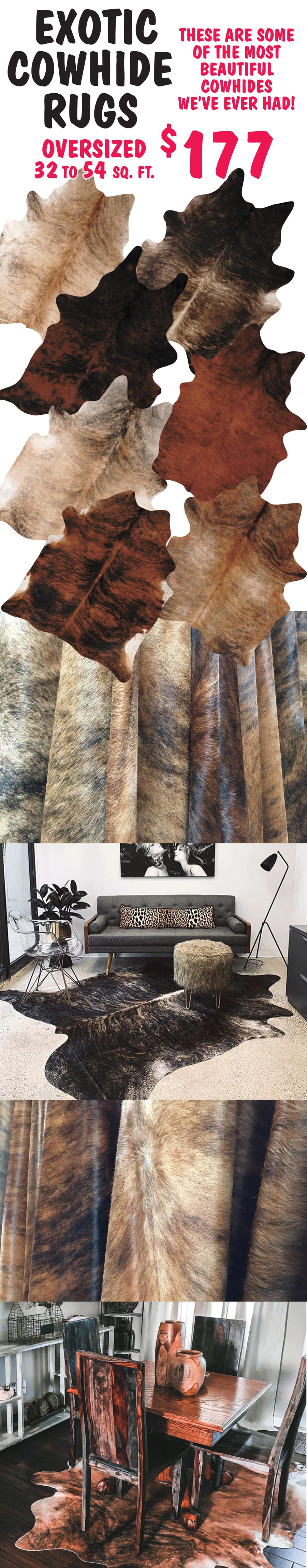 Exotic Cowhide Rugs $177 - Some of the most beautiful Cowhide Rugs we've ever had! image