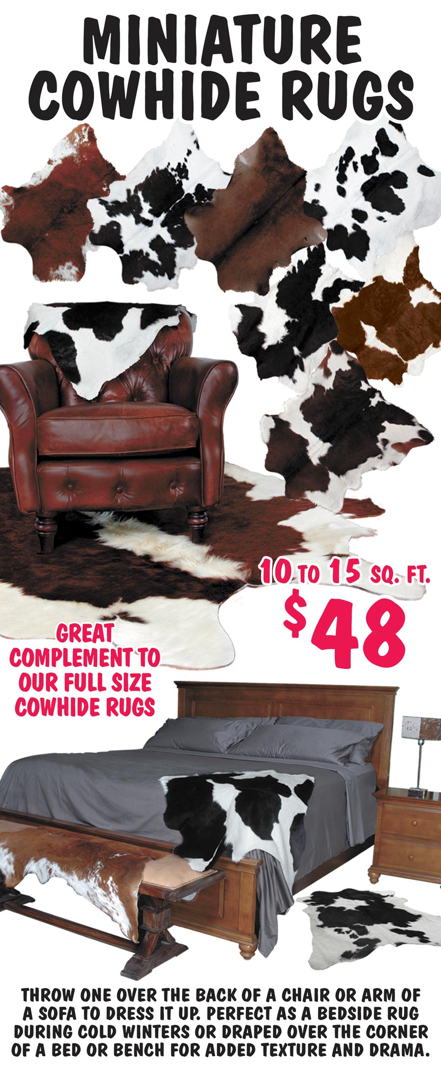 Miniature Cowhide Rugs $48 - Great complement to our full size Cowhide Rugs image