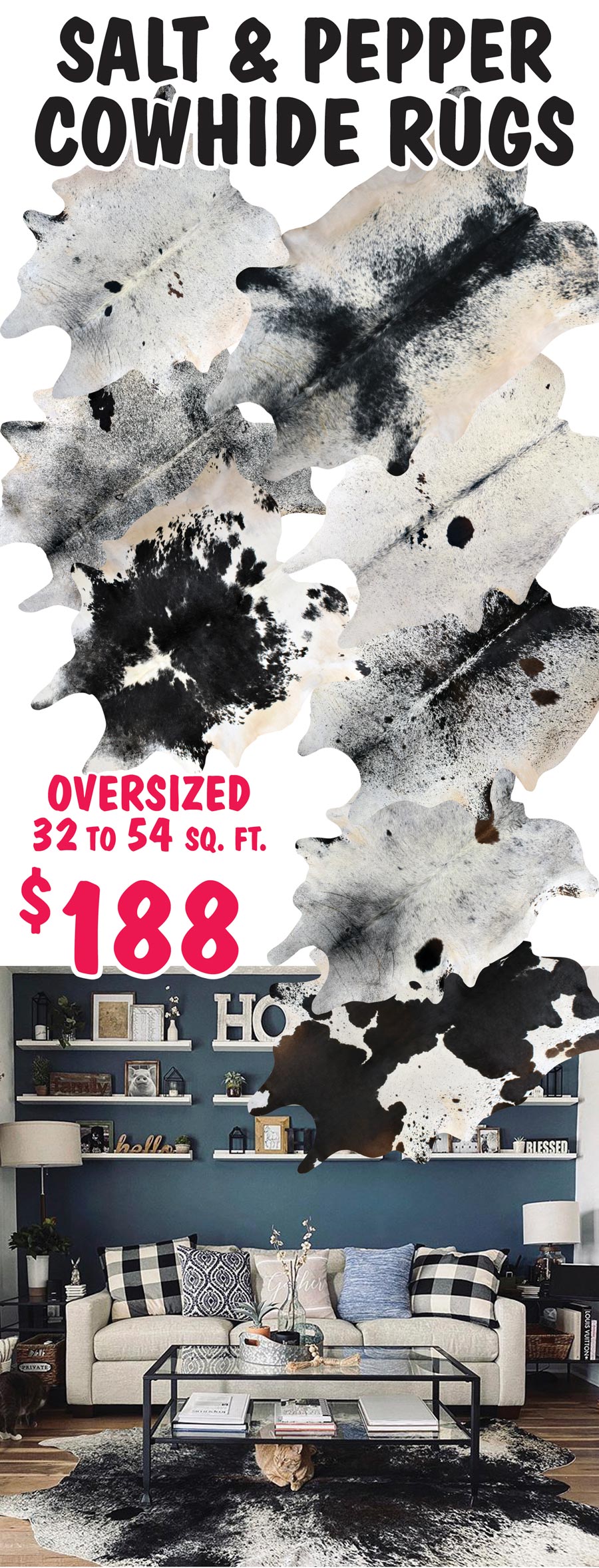 Salt and Pepper Cowhide Rugs $188 image