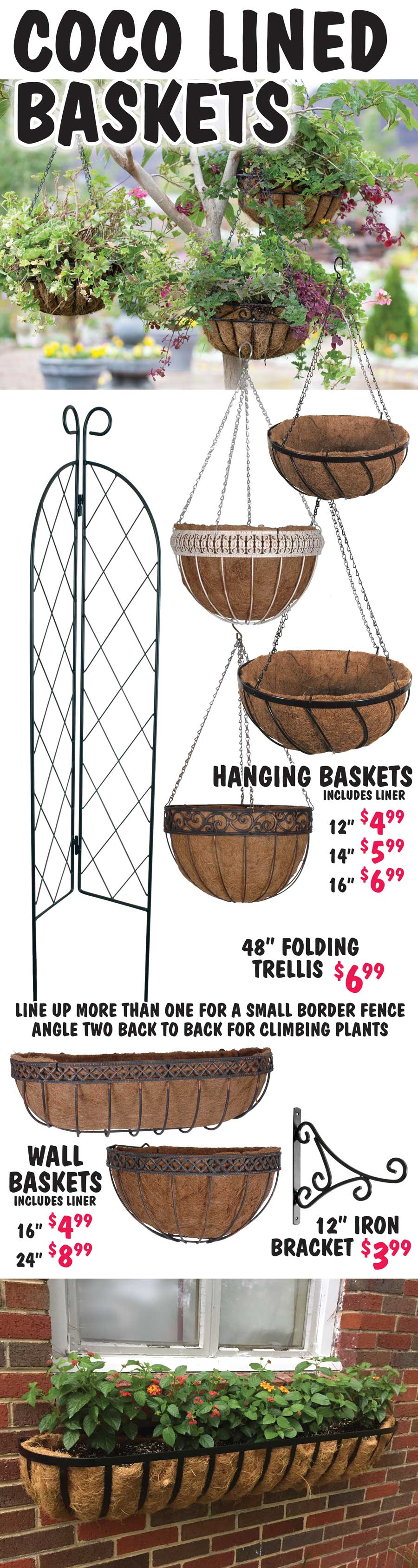 Coco Lined Baskets, Hanging and Wall styles - starting at $4.99 image