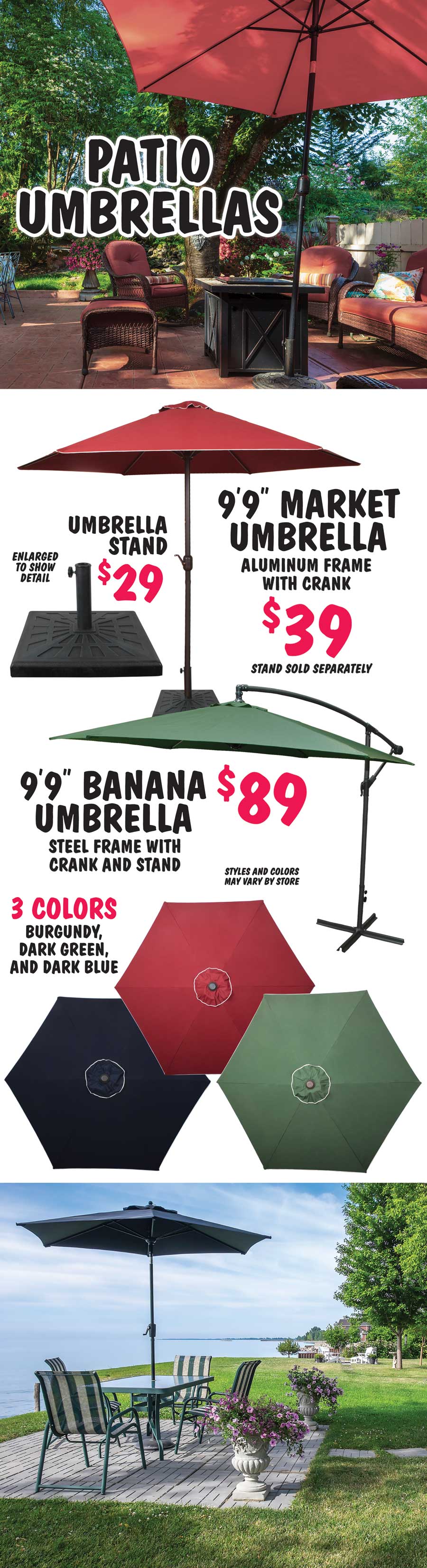 Patio Umbrellas $39, Banana Umbrellas $89 image