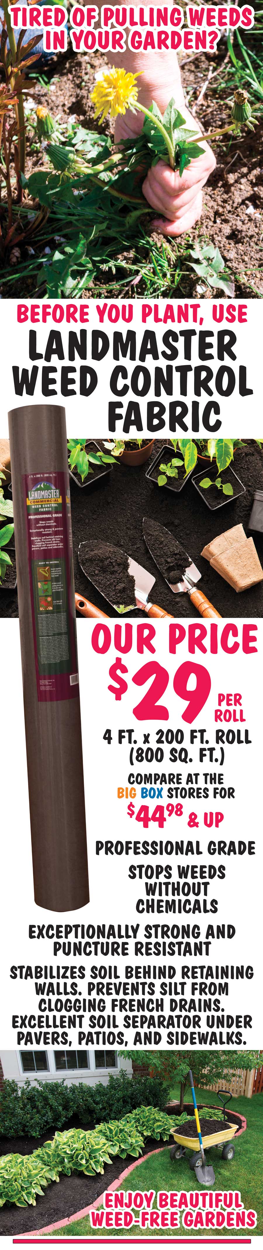 Landmaster Weed Control Fabric $29 per roll - 4 foot by 200 foot roll image