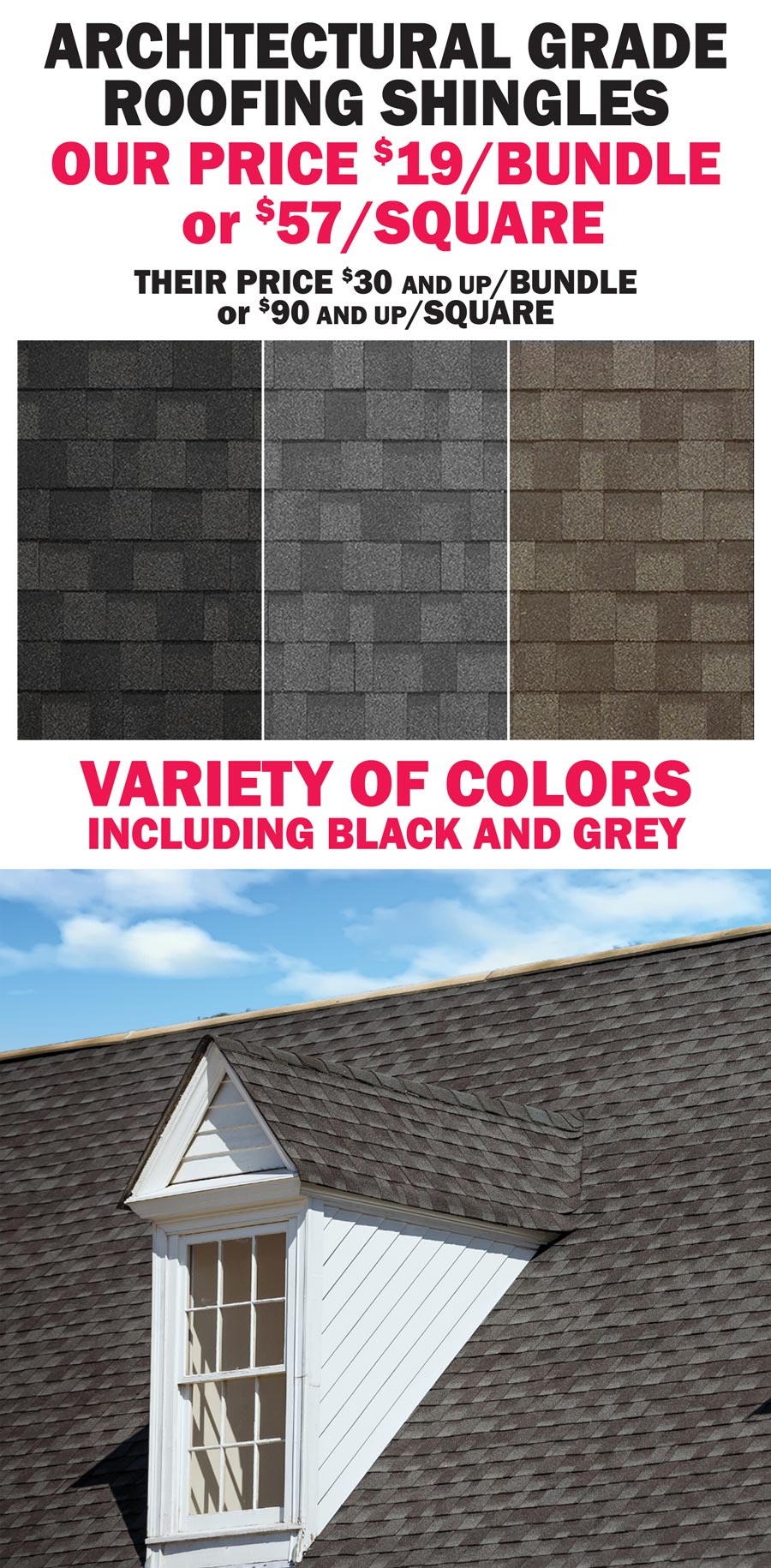 Architectural Grade Roofing Shingles - $19 per bundle - Variety of Colors image