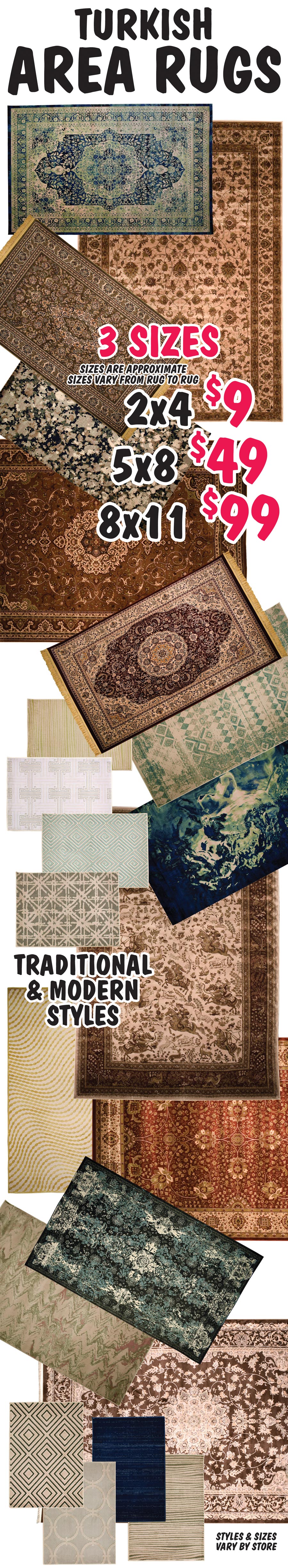 Turkish Area Rugs - 3 Sizes - 2 by 4 $9, 5 by 8 $49, 8 by 11 $99 image