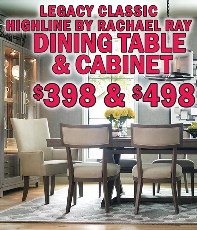 Special Buy Legacy Classic Highline Dining Room Furniture by Rachael Ray - Trestle Dining Table $398, matching Display Cabinet $498