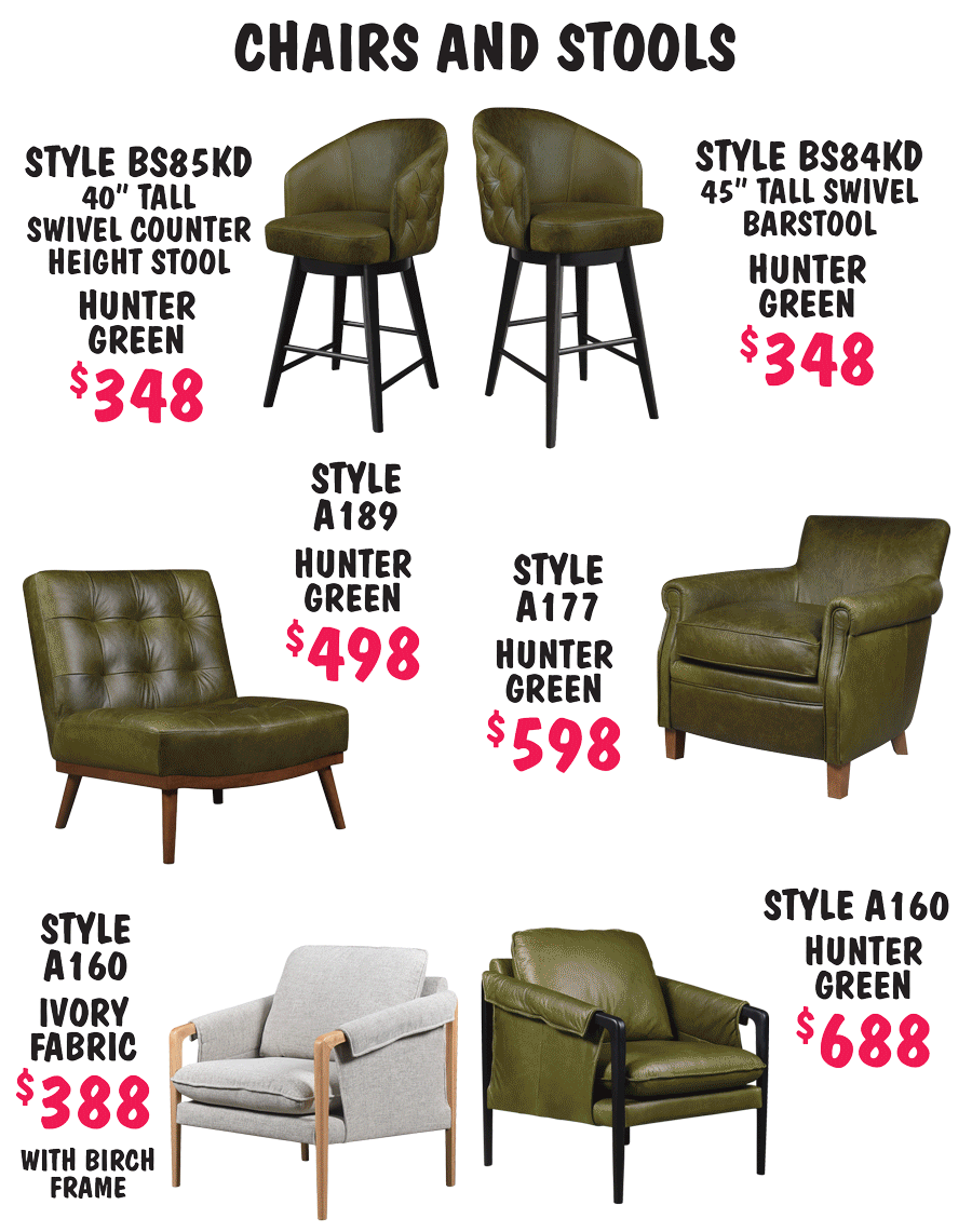 100 percent top grain Italian leather furniture, sofas, loveseats, chairs, ottomans, bar and counter height stools, available in 9 colors – hunter green, oxblood, vintage black, saba tee pee, vintage grey, vintage blue, vintage tan, vintage light grey, and vintage mocha. This lived-in top grain leather furniture is made to last a lifetime, acquiring a patina over time and becoming even more beautiful with age. Colors and styles may vary by store. Special BOGO on 4 colors only vintage light grey, vintage blue, vintage grey, and oxblood, no exceptions, sorry. Buy one piece at regular price, get a second piece of equal or lesser value for $99, any style including 4 and a half and 4 seater sofas. Hurry in for best selection. First come, first sold until they’re gone! BOGO only goo on vintage light grey, vintage blue, vintage grey, and oxblood, no exceptions, sorry. Colors and styles may vary by store.