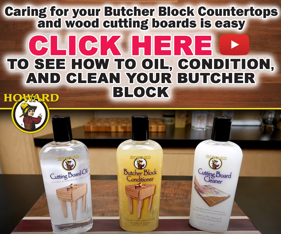 Caring for your Butcher Block Countertops and wood cutting boards is easy. Click her to see how to oil, condition, and clean your butcher block.