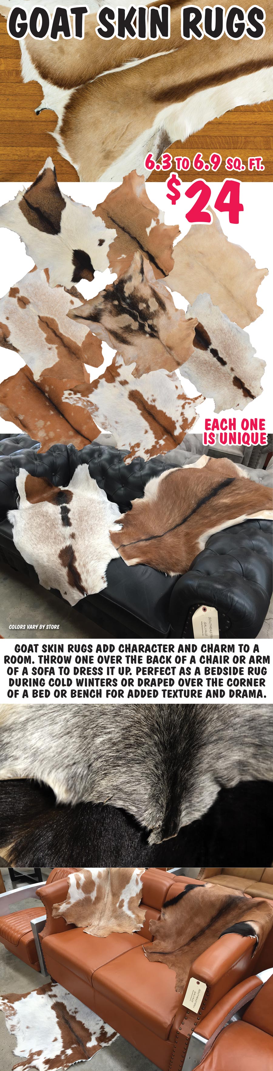 Goat Skin Rugs $24 - NEW ARRIVAL image