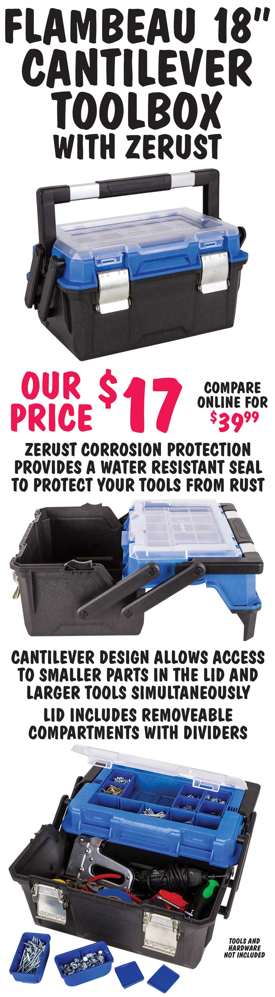 Flambeau 18 inch Cantilever Toolbox with Zerust - $17