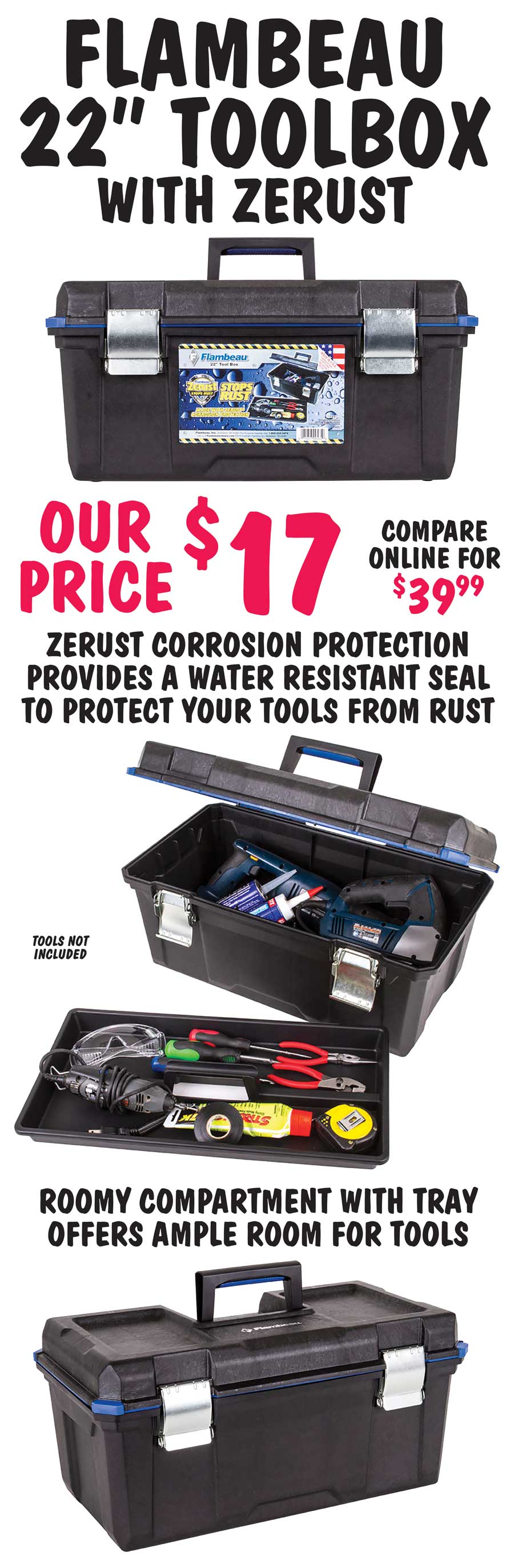 Flambeau 22 inch Toolbox with Zerust - $17