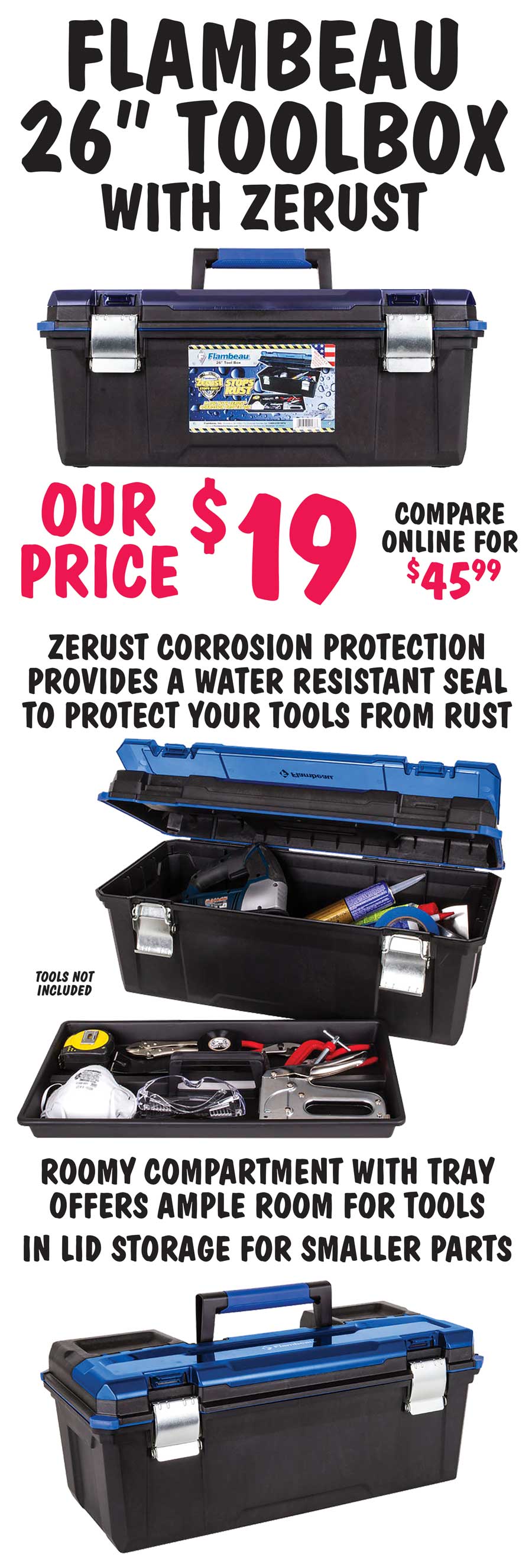 Flambeau 26 inch Toolbox with Zerust - $19