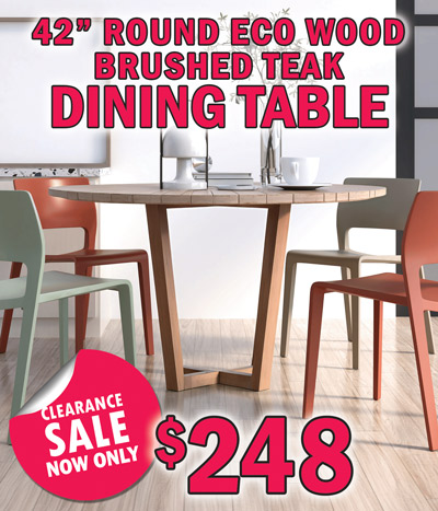 42 inch Round Eco Wood Brushed Teak Dining Table, clearance sale now only $248