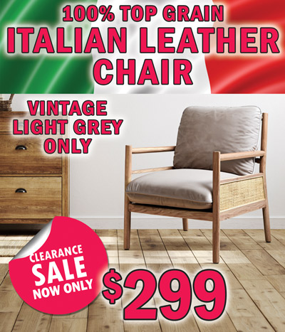 Clearance Sale 100 percent Top Grain Italian Leather Chair now only $299, vintage light grey only