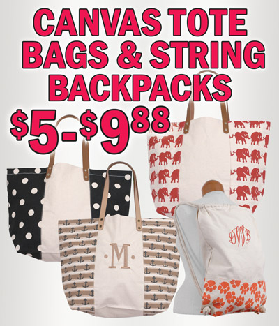 Canvas Tote Bags and String Backpacks $5-$9.88