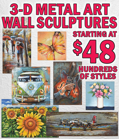 3 D Metal Art Wall Sculptures starting at $48, hundreds of styles