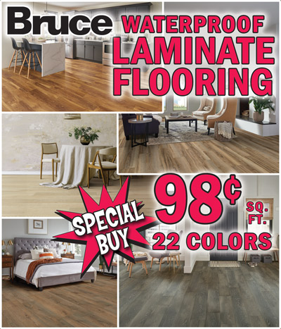 Special Buy Bruce Waterproof Laminate Flooring 98 cents a square foot, 22 colors