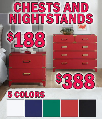 Special Buy Urban Renovations Jax Collection Chests $388, compare online for $849.99, and matching Nightstands $188, compare online for $499.99.