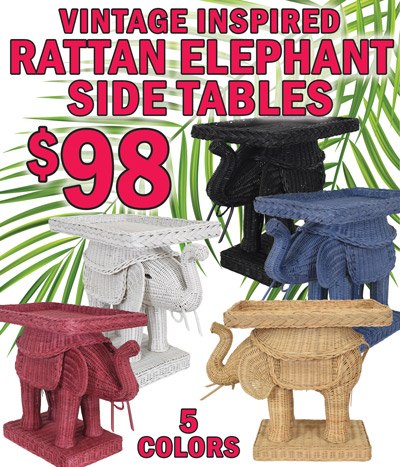 Vintage inspired Rattan Elephant Side Tables $98, 5 colors