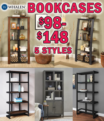 Whalen Bookcases $98 to $148, 5 styles