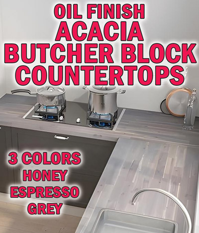 Oil Finish Acacia Butcher Block Countertops, 3 colors – honey, espresso, and grey