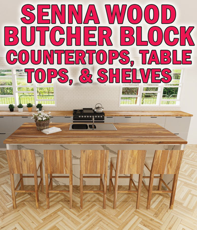 Senna Wood Butcher Block Countertops, Table Tops, and Shelves