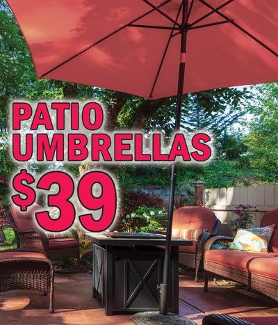 Patio Umbrellas $39, Banana Umbrellas $89