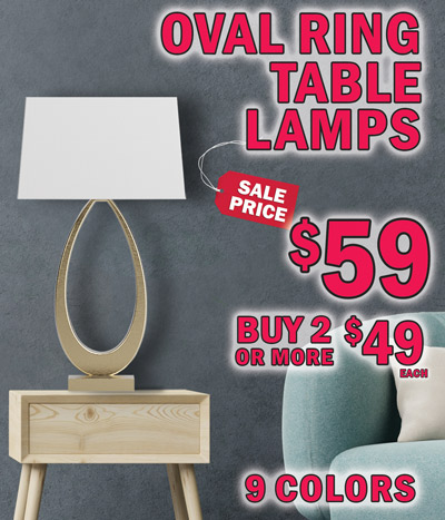 Oval Ring Table Lamps sale price $59, buy 2 or more $49 each, 9 colors