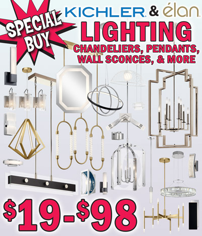 Special Buy Kichler and Elan Lighting, chandeliers, pendants, wall sconces and more $19 to $98