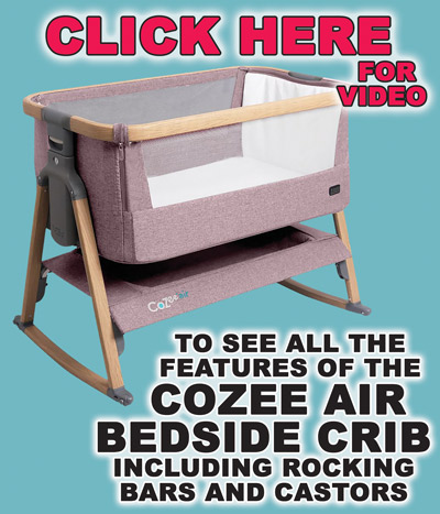 Click here for video to see all the features of the CoZee Air Beside Crib including rocking bars and castors.